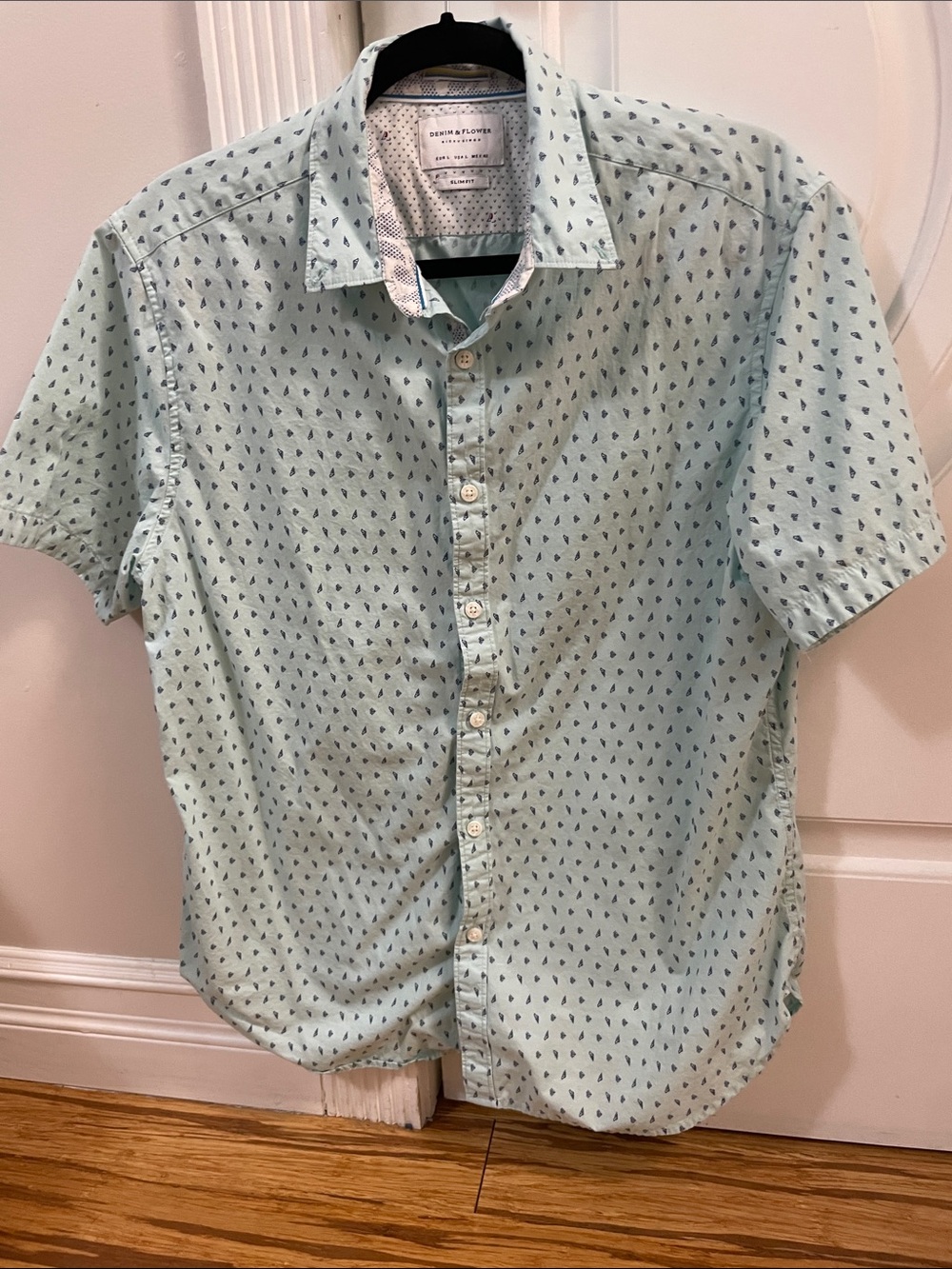 Denim & Flower Mint Green Short-Sleeve Button-Down with Navy Micro Print
